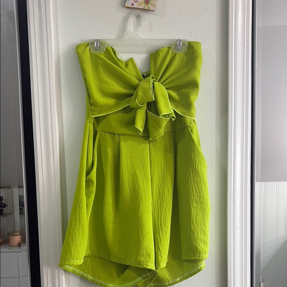 Vibrant Green Strapless Romper with bow